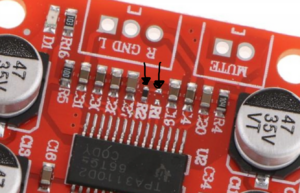 Problematyczne miejsca GAIN0 i GAIN1 na PCB TPA3110D2